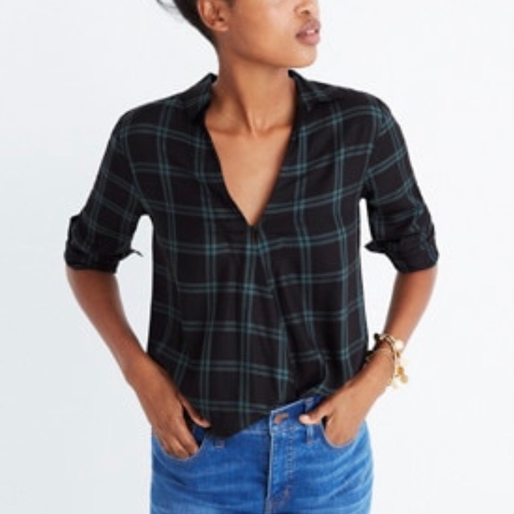 Plaid wrap front shirt